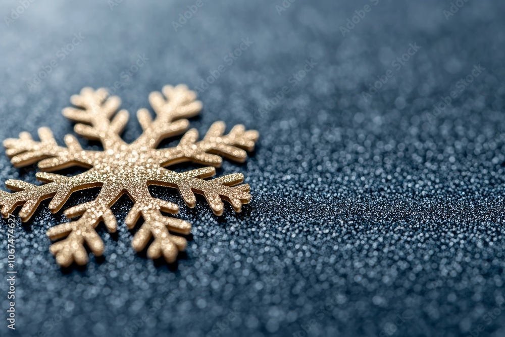 Intricate Gold Snowflake Brilliantly Contrasts Against a Dark Blue Textured Surface Intricate Gold Snowflake Brilliantly Contrasts Against a Dark Blue Textured Surface