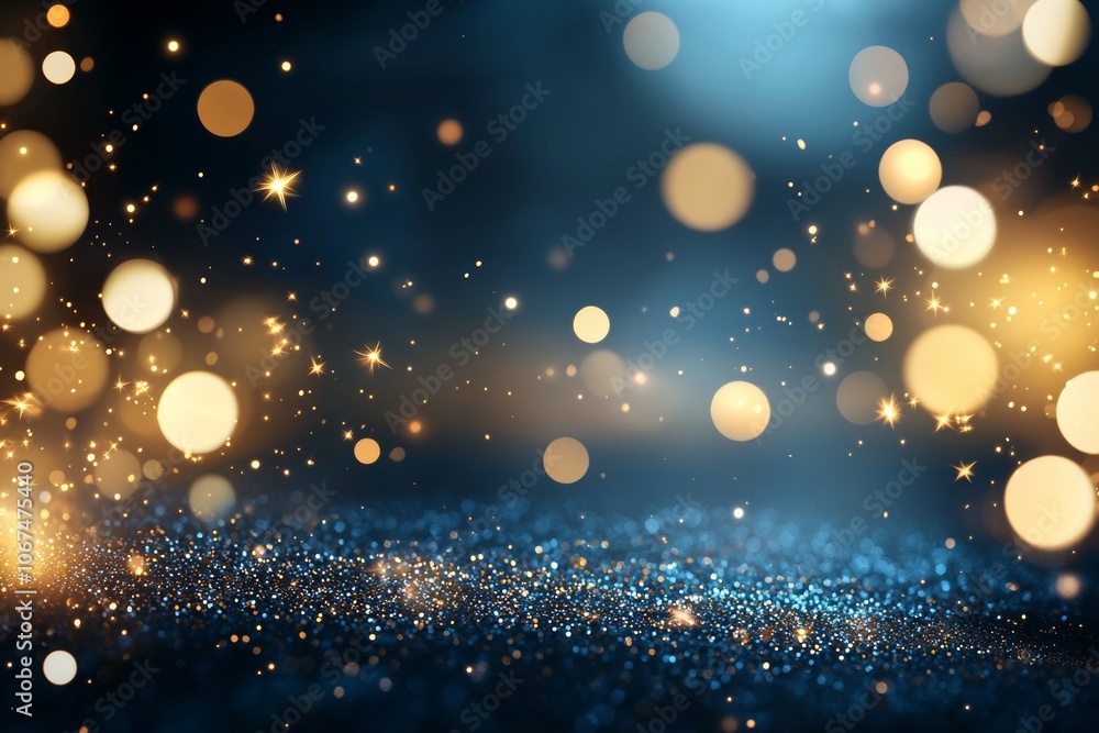 A Festive Abstract Background Featuring a Sparkling Display of Blue, Gold, and White Bokeh Lights A Festive Abstract Background Featuring a Sparkling Display of Blue, Gold, and White Bokeh Lights