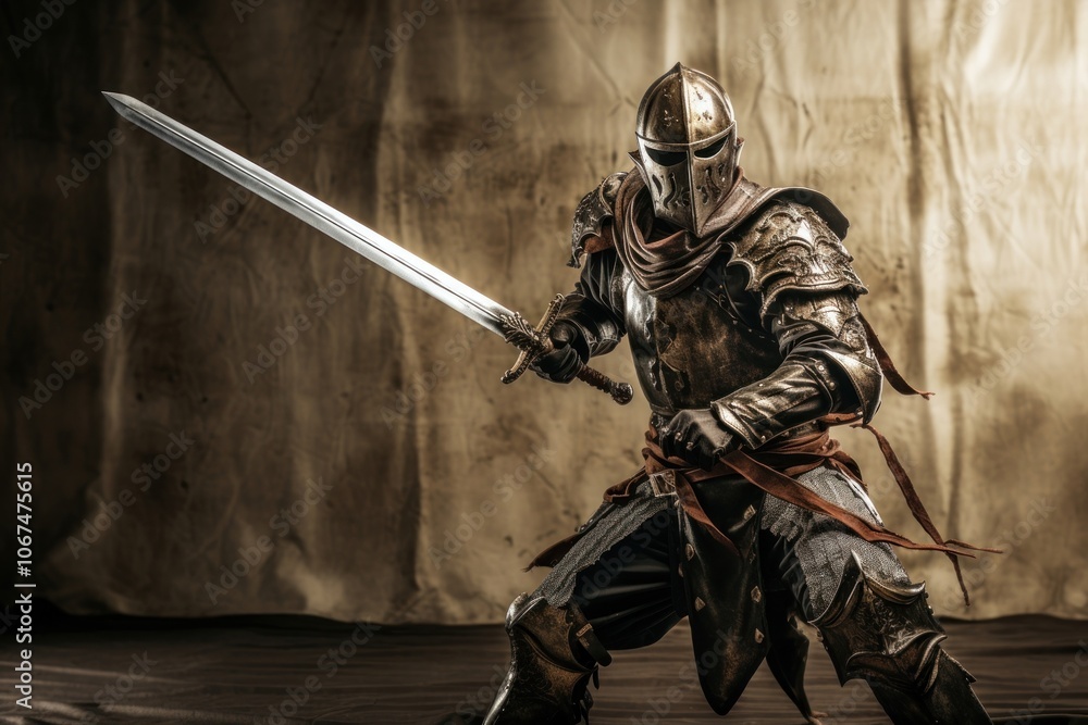 Naklejka premium A man in medieval armor holding a sword