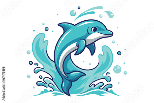 cute dolphin breaching out of the ocean A.eps