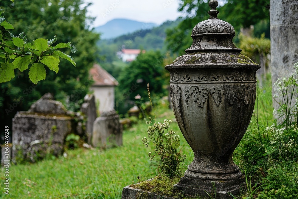 ancient urn in Duernstein cemetery Wachau Austria ancient urn in Duernstein cemetery Wachau Austria