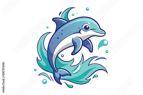 cute dolphin breaching out of the ocean E.eps