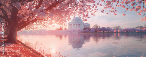 Cherry Blossom Festival in Washington DC with Pink Flowers in Full Bloom

