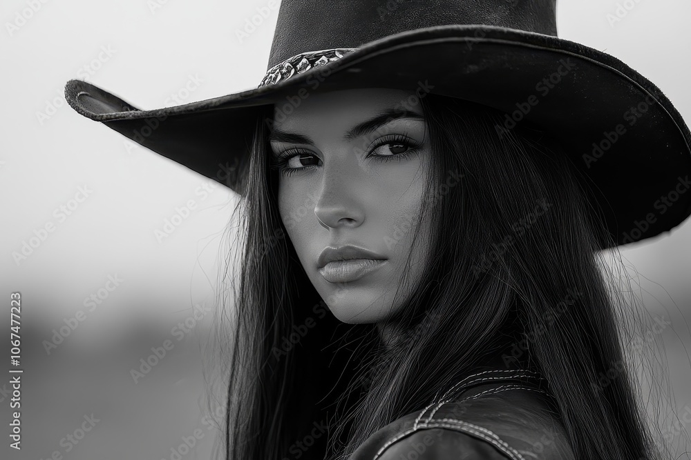 attractive lady wearing a hat in a cowboy scene attractive lady wearing a hat in a cowboy scene