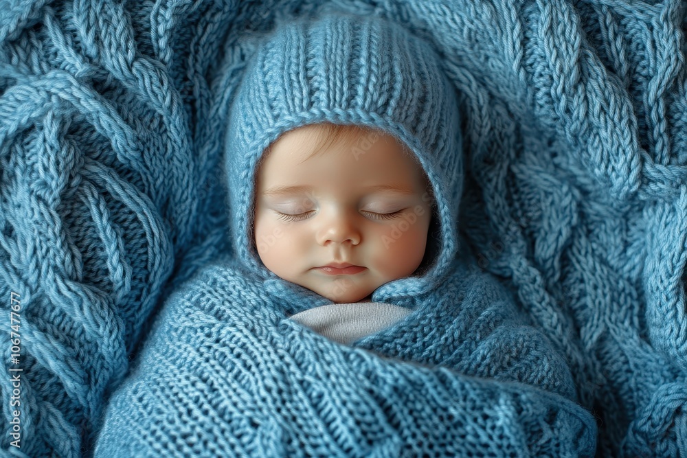 Baby boy asleep in a cozy bed under a blue blanket Baby boy asleep in a cozy bed under a blue blanket