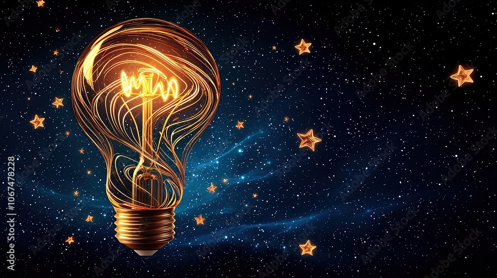 Light bulb with stars in a cosmic background story concept meaning design celebration festive mood Light bulb with stars in a cosmic background story concept meaning design celebration festive mood