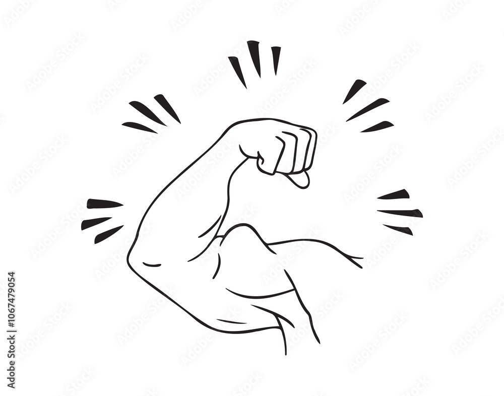 Obraz premium Hand drawn Biceps of a Strong Arm, athlete, bodybuilder bicep, jock, strength, sport man, athlete. Doodle vector illustration of a strong man bicep concept