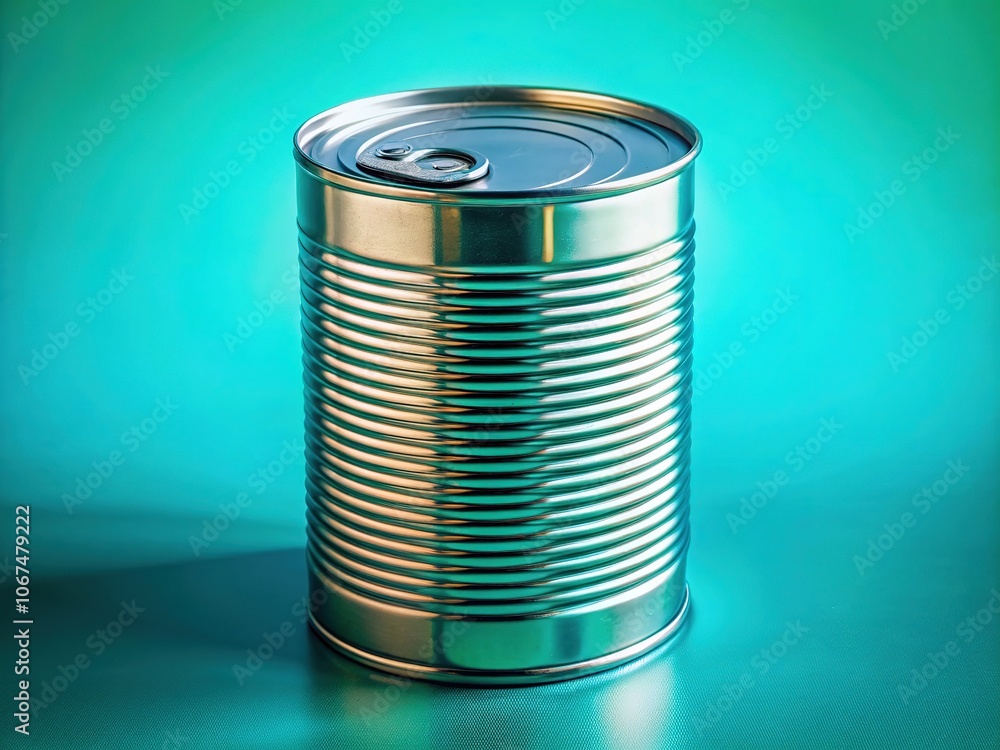 Panoramic tin can, ideal cyan storage for food.