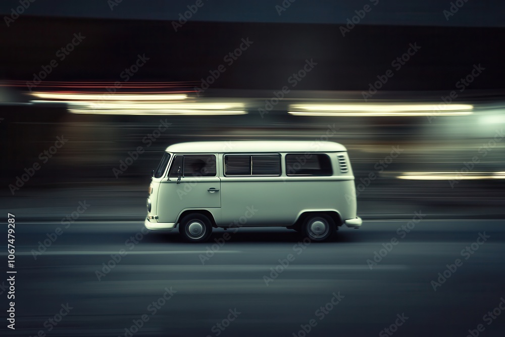 blurred white minibus in motion blurred white minibus in motion