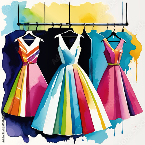 dresses on a hanger watercolor vector