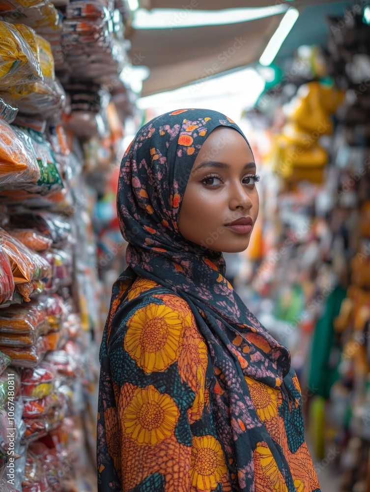 Fototapeta premium Iranian woman and Nigerian friend shopping in local market