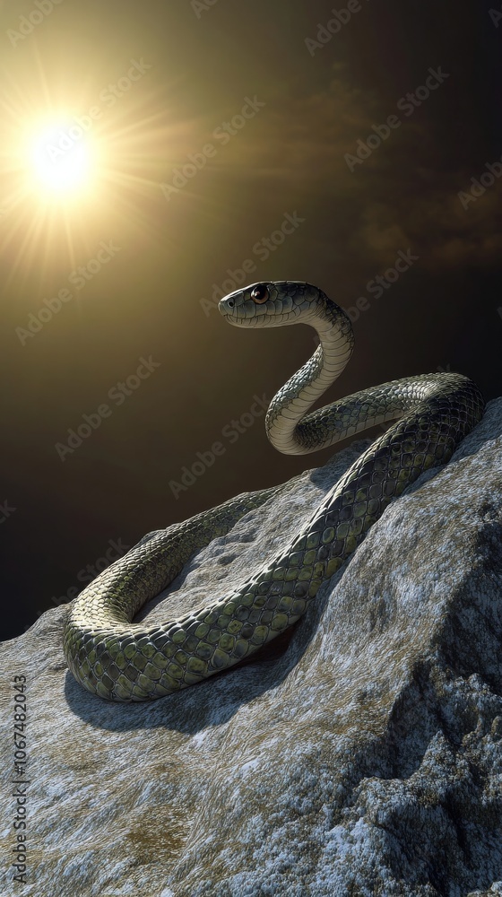 Fototapeta premium Snake is curled up on a rock