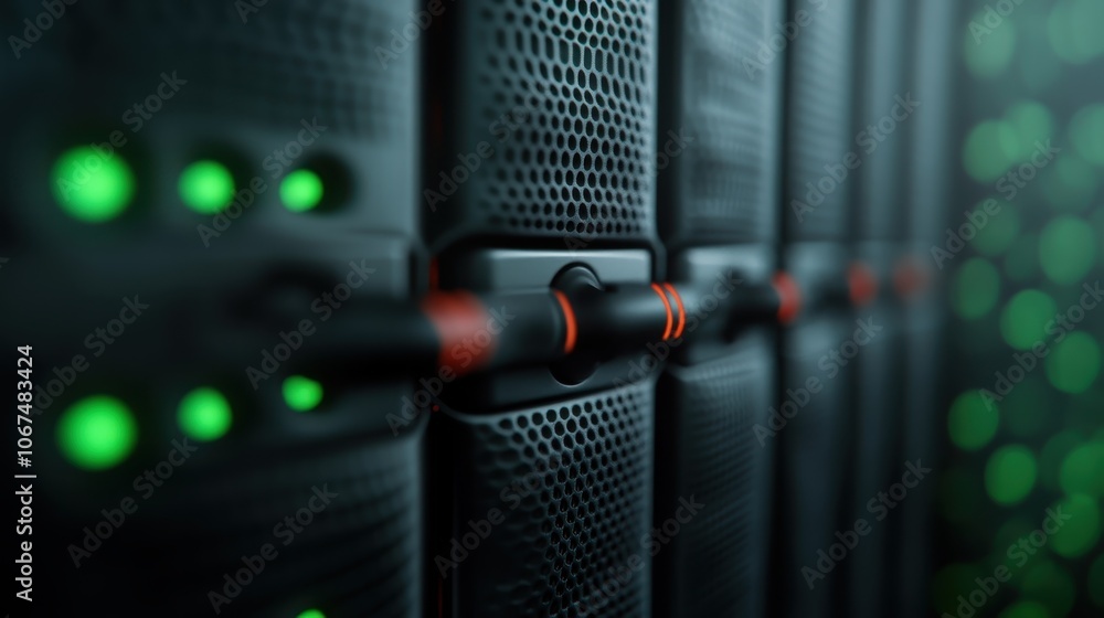 A close-up view of high-tech servers, with the green light indicators glowing softly, portraying a modern and efficient data management environment. A close-up view of high-tech servers, with the green light indicators glowing softly, portraying a modern and efficient data management environment.