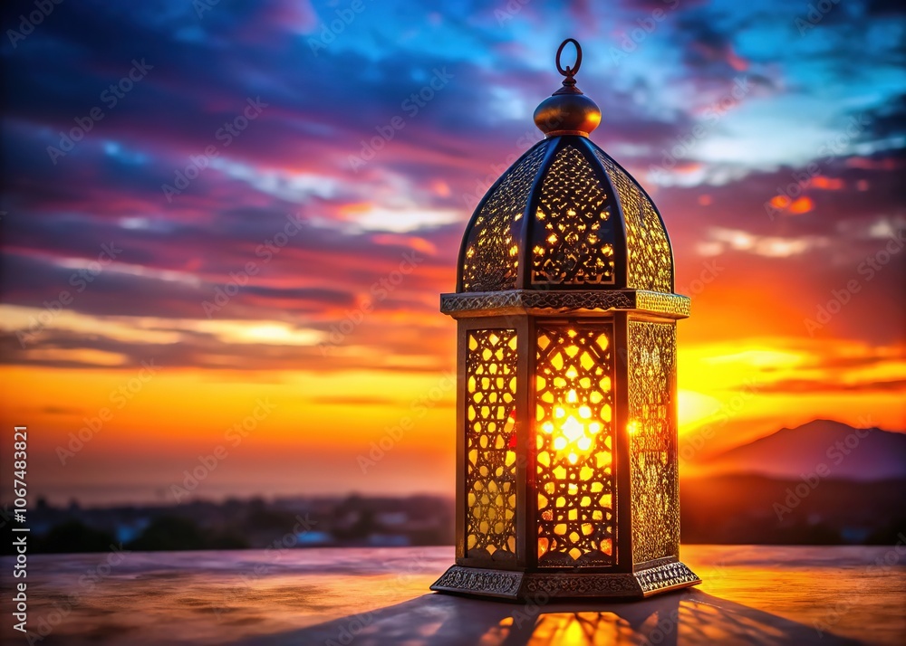 Ramadan's golden lantern, a flickering flame against the fading sun. Ramadan's golden lantern, a flickering flame against the fading sun.