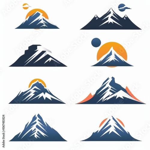 mountain silhouette icon vector set for logo -