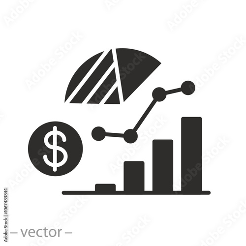 insight financial data, analysis business statistic icon, overview economic dashboard, risk and result, flat vector illustration