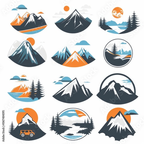 Mountains icon vector set. hike, travel illustration sign collection. camping symbol.   