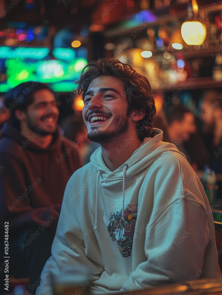 Obraz premium Youthful Greek enjoy colorful bar scene