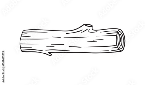 Doodle outline wooden log for camping and travel sketch. Hand drawn wooden log line printable black and white picture