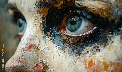 Handmad conceptual abstract picture of the eye. Oil female portrait painting. Painting in colorful colors. Conceptual abstract closeup of oil paint
 photo