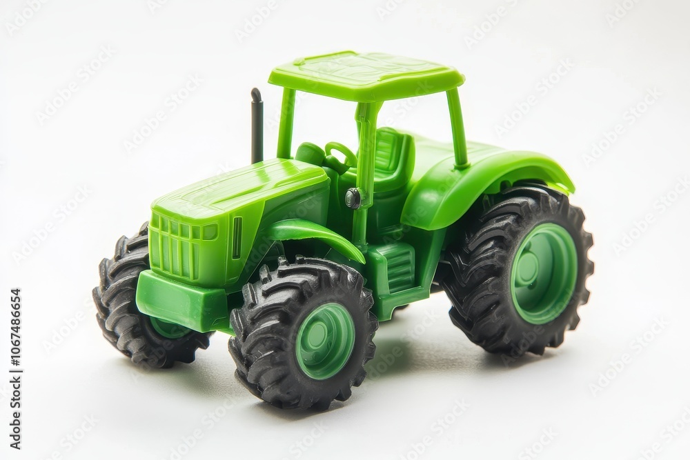 Green plastic tractor toy for kids on a white background Green plastic tractor toy for kids on a white background