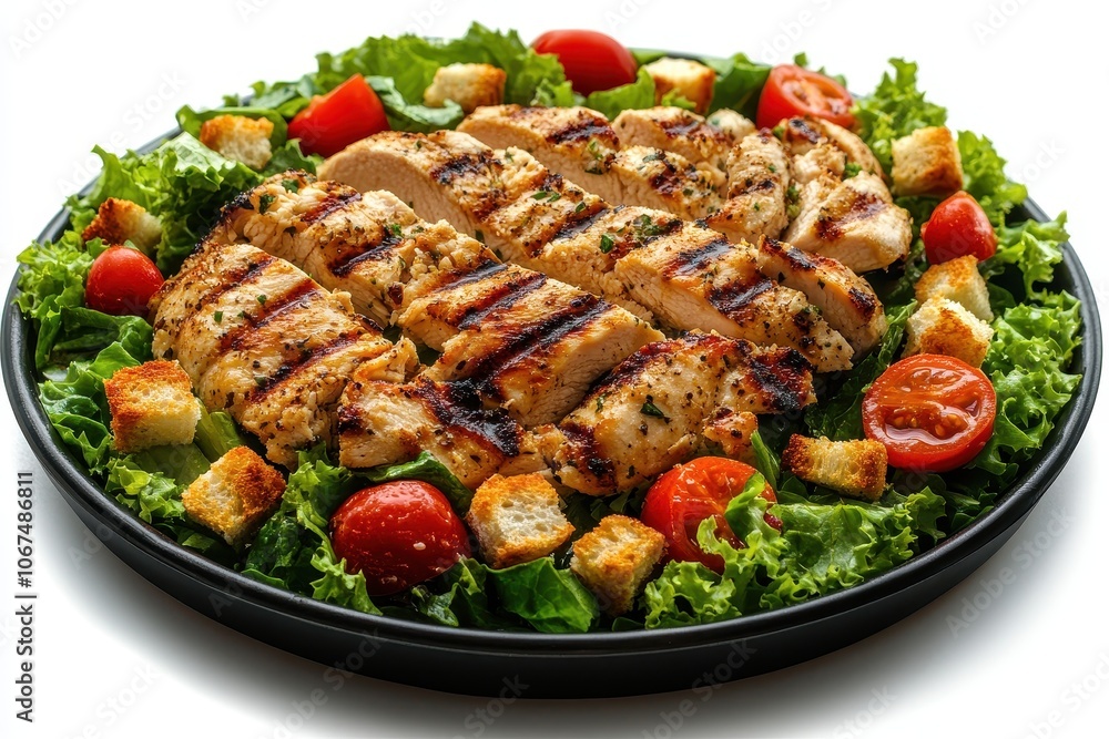 Grilled chicken on a fresh Caesar salad with croutons Grilled chicken on a fresh Caesar salad with croutons