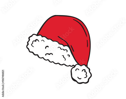 Hand drawn cartoon Santa Claus hat isolated clipart icon. Doodle Christmas, New Year Santa Claus hats white and red concept.