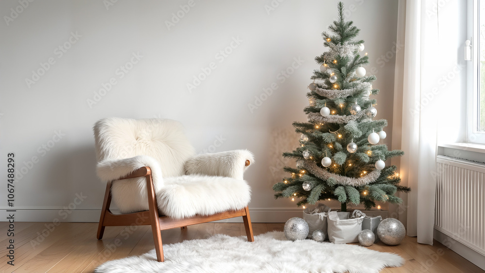 Airy Living Room with Fur Chair and Christmas Decor Airy Living Room with Fur Chair and Christmas Decor