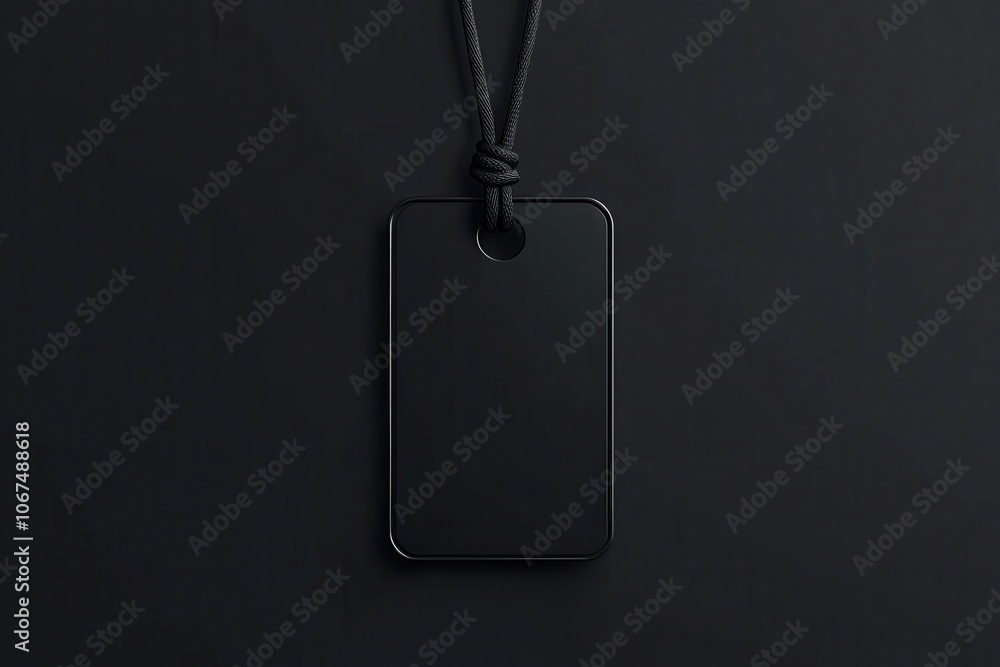 Fototapeta premium Isolated black mockup of a plain name tag hanging with a string Corporate design