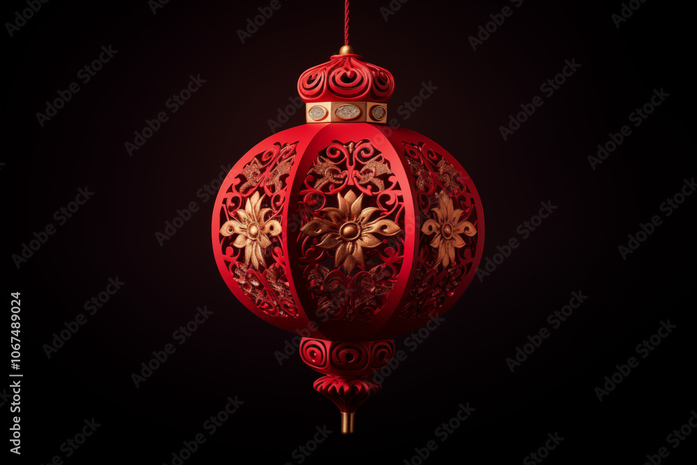 A stunning red and gold ornamental lantern, intricately designed with floral patterns, ideal for enhancing festive decor or cultural themes.