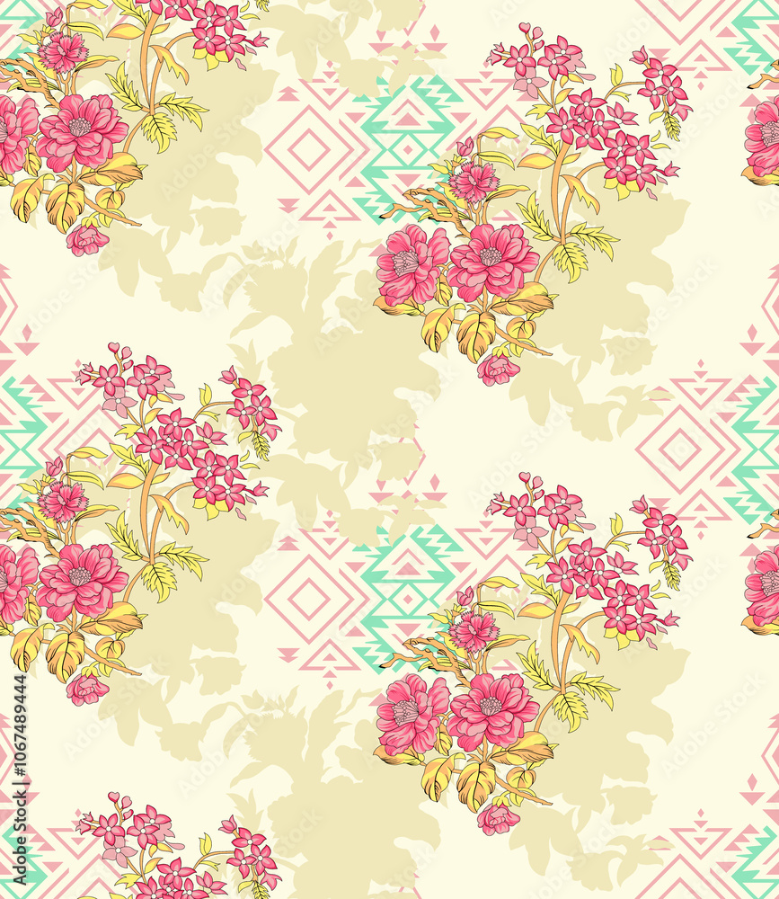 seamless beautiful wallpaper cards all over design floral leaf vintage ornament Victorian ethnic geometric print paisley