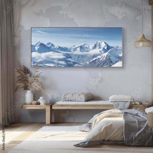 Panoramic view of the mountains / A panoramic view on Alps winter mountains, Les 2 Alpes, France  photo