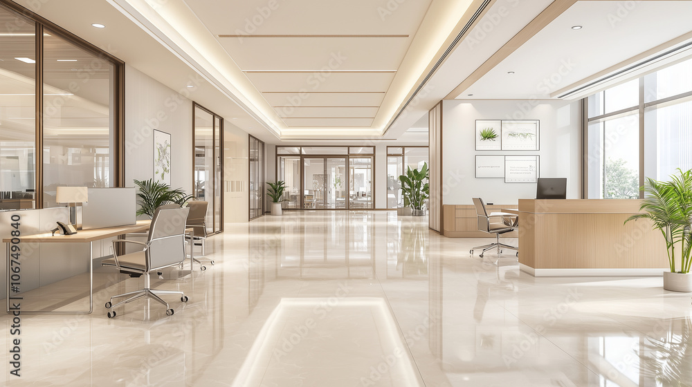 High End Modern Office Interior with Open Layout and Contemporary Style High End Modern Office Interior with Open Layout and Contemporary Style
