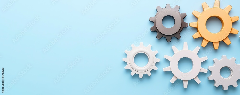 Colorful gears arranged on a blue background, symbolizing mechanics, engineering, and innovation. Colorful gears arranged on a blue background, symbolizing mechanics, engineering, and innovation.