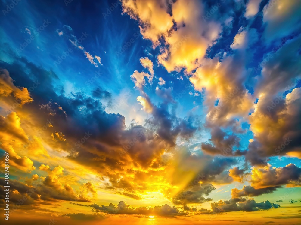 Naklejka premium Stunning Sunset Cloudscape - Azure Blue & Yellow Sky