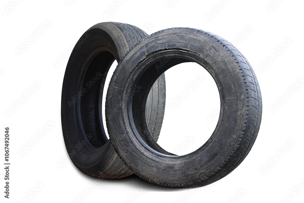 old worn damaged tires isolated old worn damaged tires isolated