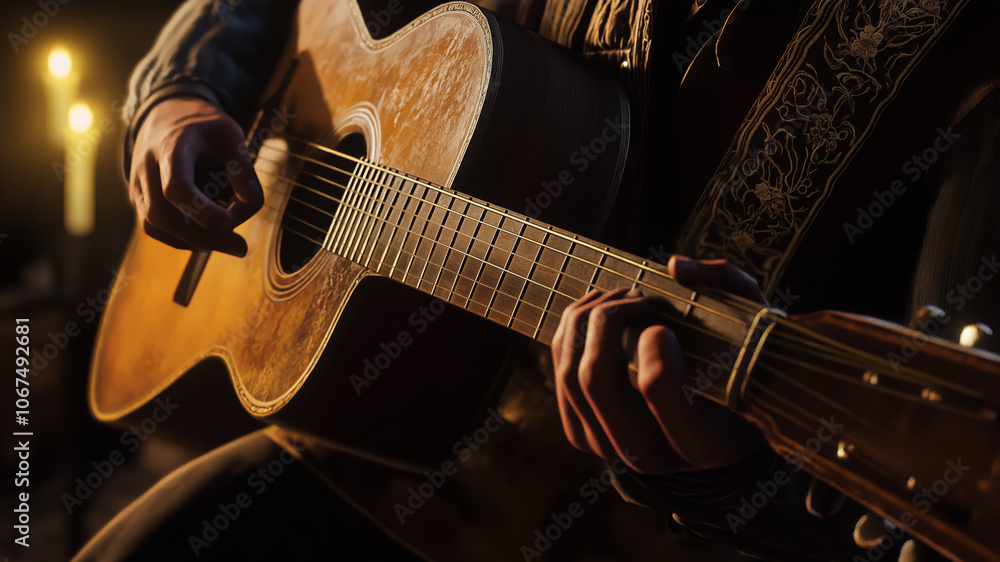 Fototapeta premium The guitarist plays the guitar.
