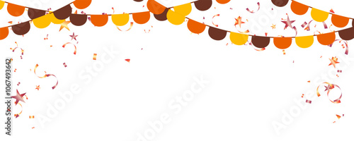 Banner template hanging flag garland and confetti for party, birthday, holiday, carnival and celebration