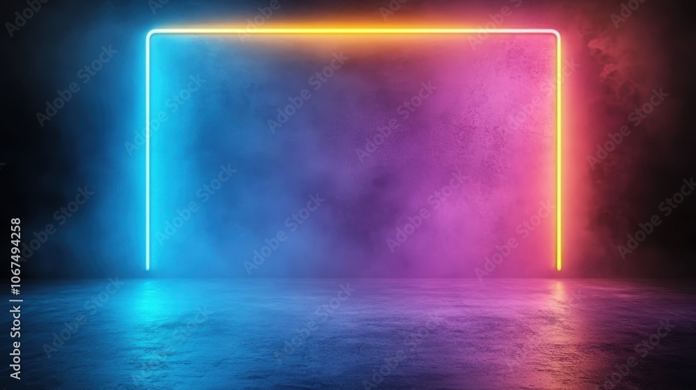A glowing neon rectangular frame set against a rich blue and pink gradient, creating a vivid and immersive atmosphere that captures attention and intrigue. A glowing neon rectangular frame set against a rich blue and pink gradient, creating a vivid and immersive atmosphere that captures attention and intrigue.