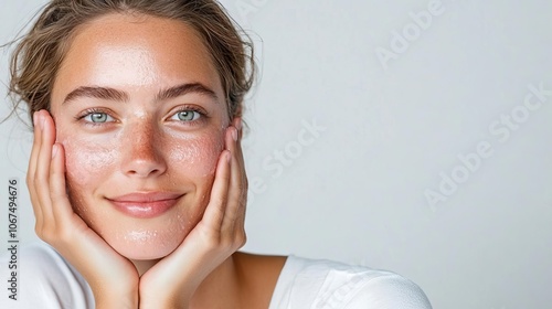 Woman with radiant skin post-treatment, soft lighting, gentle exfoliation, bright and healthy glow, skincare inspiration