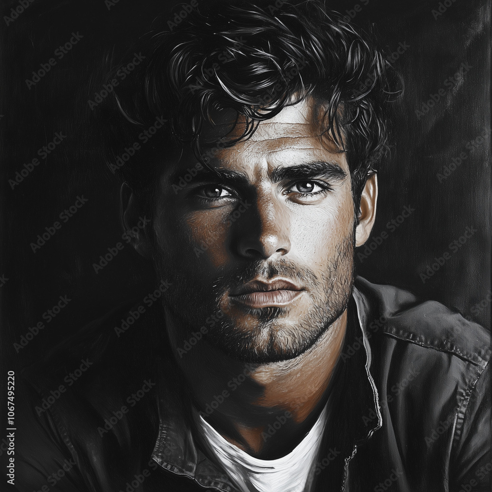 Fototapeta premium Dramatic portrait in monochrome lighting with intense gaze