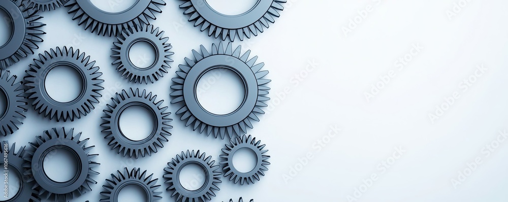 A collection of metallic gears arranged artistically, showcasing their intricate designs against a light background. A collection of metallic gears arranged artistically, showcasing their intricate designs against a light background.