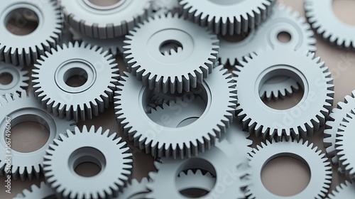 A close-up image of various mechanical gears arranged haphazardly, showcasing their intricate teeth and circular designs, emphasizing the complexity of engineering.