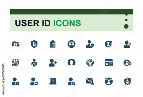User Account vector solid icon set. Containing re, profile, authentication, settings, username, communication, pass, person. Flat UI icon design. Editable vector illustration.