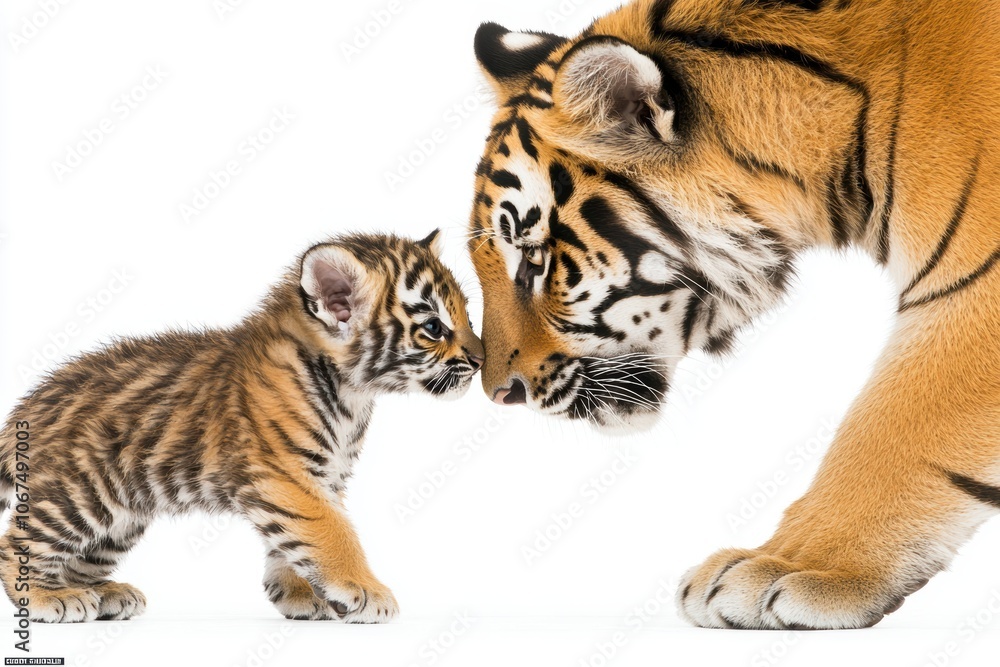 Obraz premium Adorable Tiger Cub with Mother in Stylized 3D Illustration