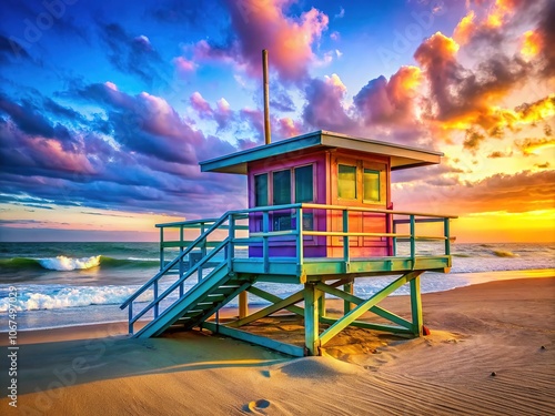 Vibrant Santa Monica Beach Lifeguard Tower Double Exposure