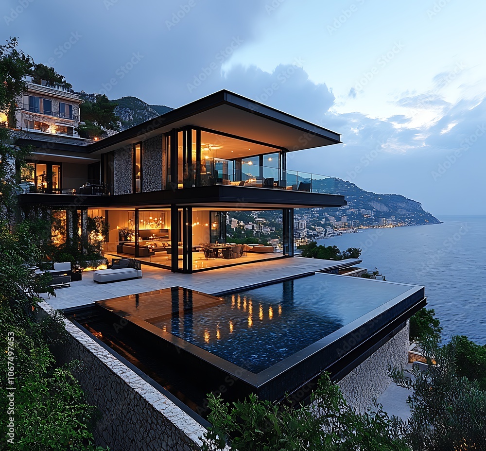 Fototapeta premium Discover elegance in a cliffside villa with ocean views