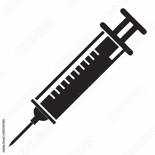 medical syringe vector icon silhouette. Vaccine or injection icon. Syringe with needle, vector illustration isolated on transparent background