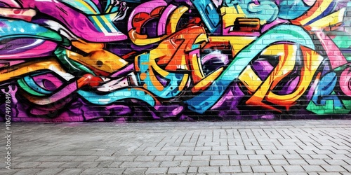 A graffiti wall with colorful and dynamic street art vibrant urban mural.