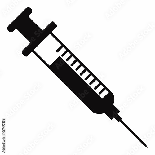 medical syringe vector icon silhouette. Vaccine or injection icon. Syringe with needle, vector illustration isolated on transparent background